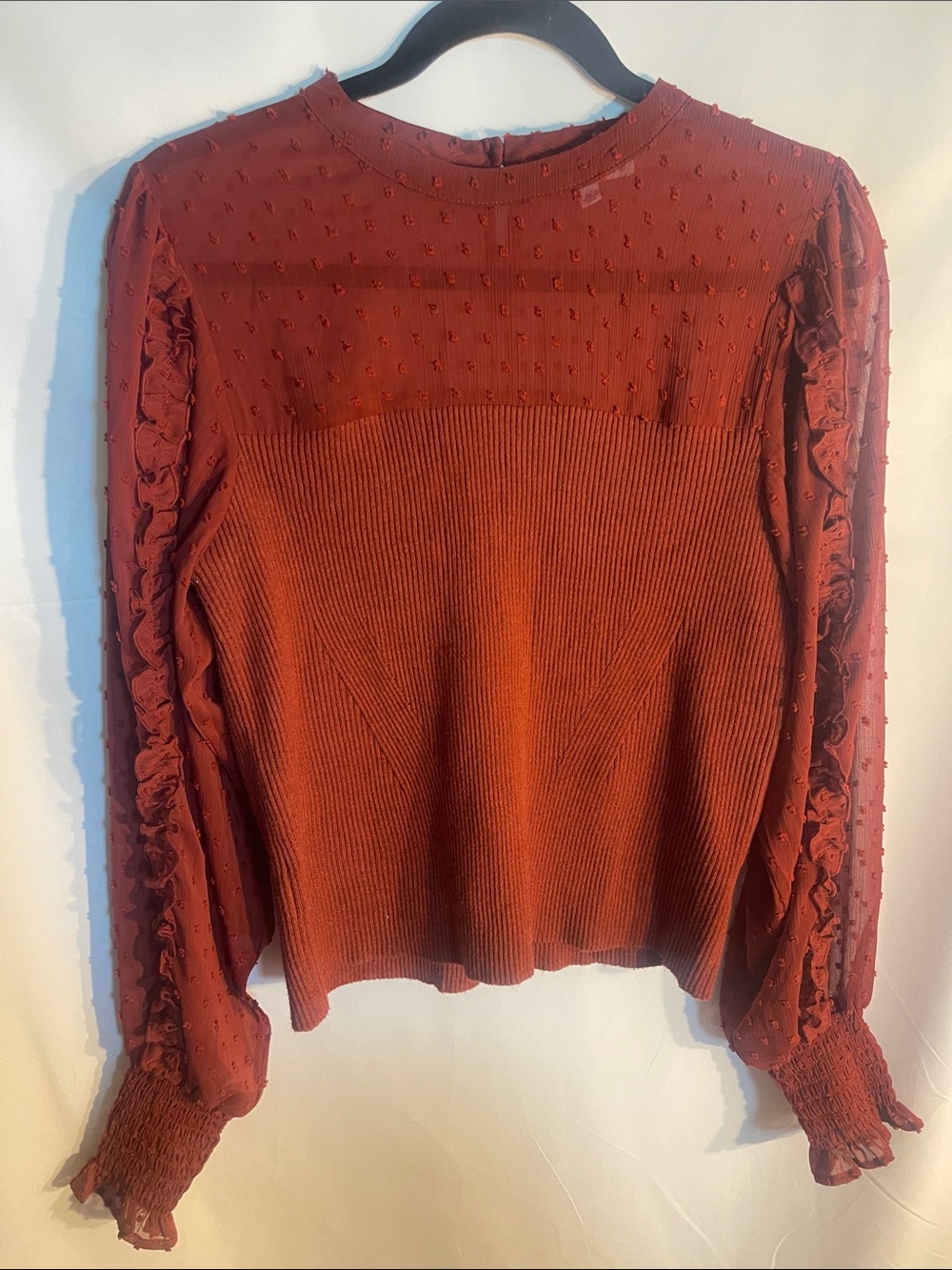 Sam Edelman Rust-Orange Textured Ruffle Top